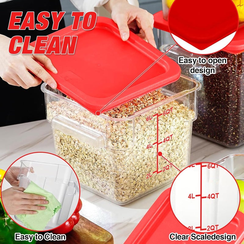 WELKOR 2 Pack Square Food Storage Container With Lid,2-12 Quart Commercial Storage Box With Scale & Handle,Cake Making,Dough Marinating Meat,Kitchen Supplies (6 Quart) - Image 5